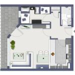 Zweizimmer-Wohnung mit Küche, Bad und Balkon. Wohn- und Schlafbereich separat.