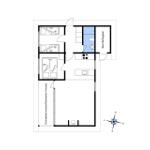 Apartment with three bedrooms, kitchen, and covered terrace.