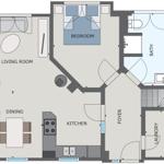 Dieses Haus hat einen Wohnbereich, Schlafzimmer, Küche und Bad.