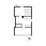 Ground floor with bedroom, hallway, and stairs to first floor.