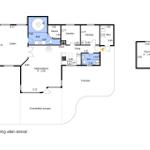 Functional floor plan with sauna, kitchen, and multiple bedrooms.