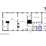 Dieses Grundriss zeigt eine Wohnung mit Küche, Schlafzimmer, Bad und Terrasse.