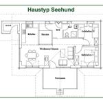 Haustyp Seehund: Wohnen, Küche, Sauna, Bad, zwei Schlafzimmer und Terrasse.