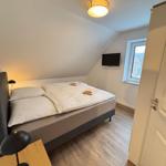 Bedroom with double bed, TV, and window. Wooden floor and ceiling light.