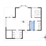 Wohnung mit Küche, Bad, Schlafzimmer und zwei Schlafgelegenheiten.