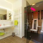 Badezimmer mit Dusche und Infrarot-Sauna