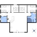 Wohnung mit Küche, Bad und mehreren Schlafzimmern.