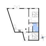 Zwei Schlafzimmer, Küche und Bad in der Wohnung. 