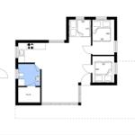 Funktionaler Grundriss mit Schlafzimmern, Sauna und Küche.