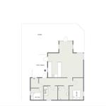 Apartment with two bedrooms, kitchen, and terrace. Hall leads to all rooms.