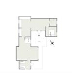 Apartment with kitchen, bedrooms, bathroom, and terrace. Hall with stairs.