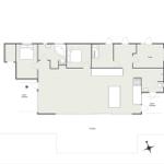 This apartment has two bedrooms, a kitchen, a bathroom, and a terrace.