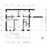 Wohnung mit zwei Schlafzimmern, Küche, Bad und Wintergarten.