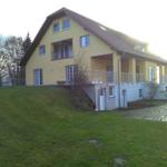 Einfamilienhaus mit Terrasse und Garten. Eingangstreppe und Fenster sind sichtbar.
