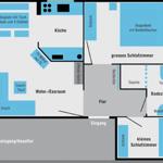 This house has a living area, kitchen, bedrooms, and bathroom with shower.