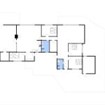 Grundriss einer Wohnung mit mehreren Schlafzimmern, Küche und Badezimmer.