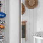 Wall with beach decor and chair with cushion