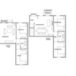 Zwei Etagen mit Wohnraum, Schlafzimmern, Bad und Küche. Garten und Terrasse vorhanden.