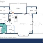 Einfamilienhausgrundriss mit Küche, Schlafzimmer und Bad. Terrassenbereich vorhanden.