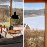 Wohnzimmer mit Sitzgelegenheit und Blick auf gefrorenes Wasser