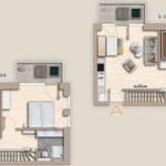 Zweite Etage mit Schlafzimmer und Bad. Dritte Etage mit Wohnbereich und Bad.