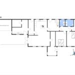 Functional floor plan with kitchen, bedrooms, and covered terrace.