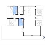Functional floor plan with three bedrooms, kitchen, and bathroom.