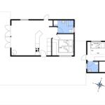 Wohnung mit Küche, Schlafzimmer und Bad. Separate Toilette und Wohnbereich.