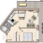 Wohnung mit Schlafzimmer, Küche, Bad und Terrasse
