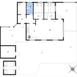 This floor plan shows the rooms of a vacation rental with kitchen, bedrooms, and bathroom.