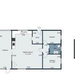 Functional floor plan with kitchen, bathroom, and terrace