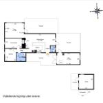 Floor plan shows living area with kitchen, bedrooms, bathroom, and terraces.