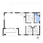 Apartment with kitchen, bedroom, and covered terrace.