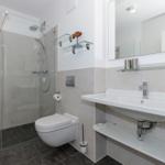 Badezimmer mit Dusche, WC und Waschbecken