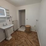 Bathroom with sink, mirror and wooden floor