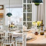 Round table with chairs, windows, and table setting.