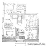 Dachgeschoss mit Schlafbereichen, Sauna, Bad und Küche.