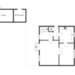 Functional floor plan with garage and storage. Kitchen, bathroom, and stairwell marked.