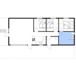 Apartment with three bedrooms, kitchen, and covered terrace.