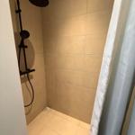 Shower with shower head and curtain