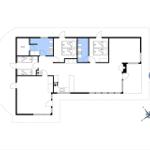 Funktionaler Grundriss mit Sauna, Küche und Schlafzimmern.