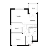 Zwei Schlafzimmer, Küche, Bad und Balkon. Flur und Essbereich.