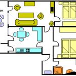 Wohnung mit Balkon, Küche, Essbereich und Schlafzimmer.