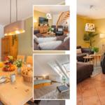 Wohnung mit Essbereich, Wohnzimmer, Schlafzimmer und Küche.