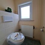 Badezimmer mit Toilette, Fenster und Heizkörper