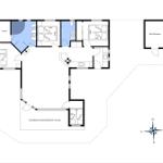 Functional floor plan with sauna, kitchen, and covered terrace.