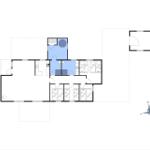 Dies ist die Grundrisszeichnung einer Wohnung mit mehreren Schlafzimmern und einer Küche.