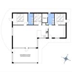Wohnung mit Sauna, drei Schlafzimmern und überdachter Terrasse.