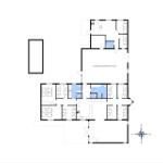 Übersichtsplan einer Ferienwohnung mit mehreren Schlafzimmern und einer überdachten Terrasse.