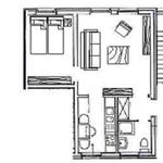 Zweizimmerwohnung mit Küche, Bad und Treppe